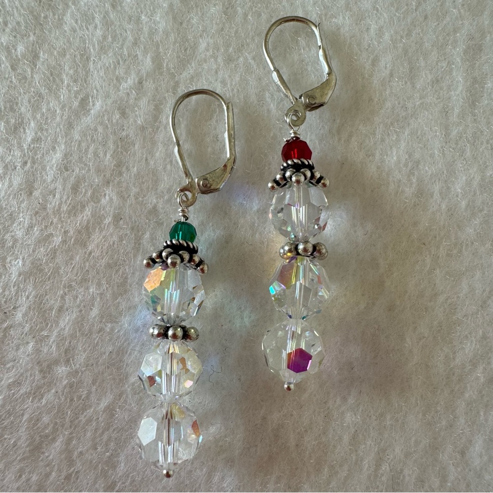 925 Sterling Silver Swarovski Crystal Holiday Bead Drop Earrings NEW